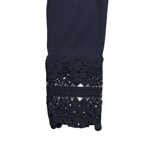 NWT Talbots 3/4 Sleeve Sweater Size M Petite Lace Cuffs Navy Blue Lightweight - Picture 2 of 8